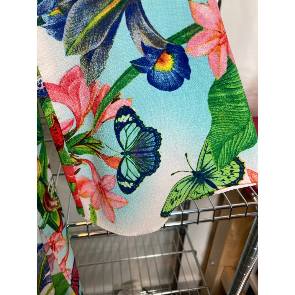 Linea Louis Dell'Olio Womens Blue Floral Butterfly Shirt Dress Sz S Resortwear - Picture 9 of 11